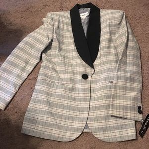 Vintage Plaid Blazer with Shoulder Pads